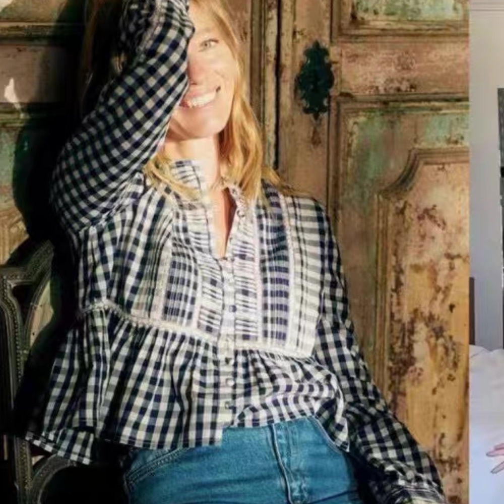 Sezane Charlina Blouse Checkered Blouse, EU36 / US6